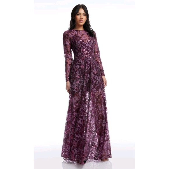 Dress The Population Ava Floral Embroidered Long Sleeve Dress Size Small